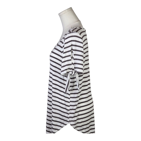 Green Envelope LA Striped Tie Sleeve Scoop Neck Top L Gray And White Soft - Picture 5 of 8